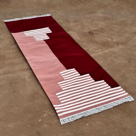 Handmade Red Cotton Modern Dhurrie For Home Decor